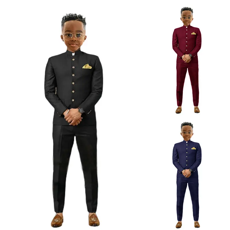 Black African Design Boys Suits Set For Wedding Formal Tuxedo Kids Costume Piano Performance Children Tailor Made