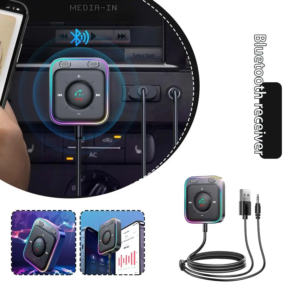 Adaptor mobil Bluetooth, kompatibel dengan 5.4 pemutar MP3 Enhanced Auto cancelation AUX Adapter 3.5mm penerima nirkabel ganda tanpa Q9W5