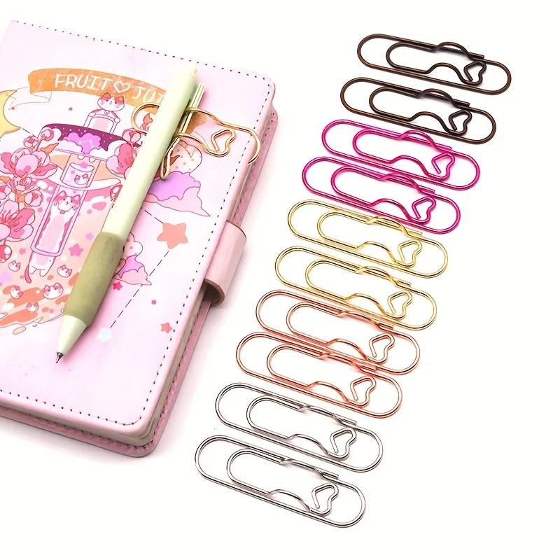 10 pçs em forma de coração caneta titular metal caneta clipe notebook caneta titular escritório acessórios de papelaria portátil multi-função caneta rack