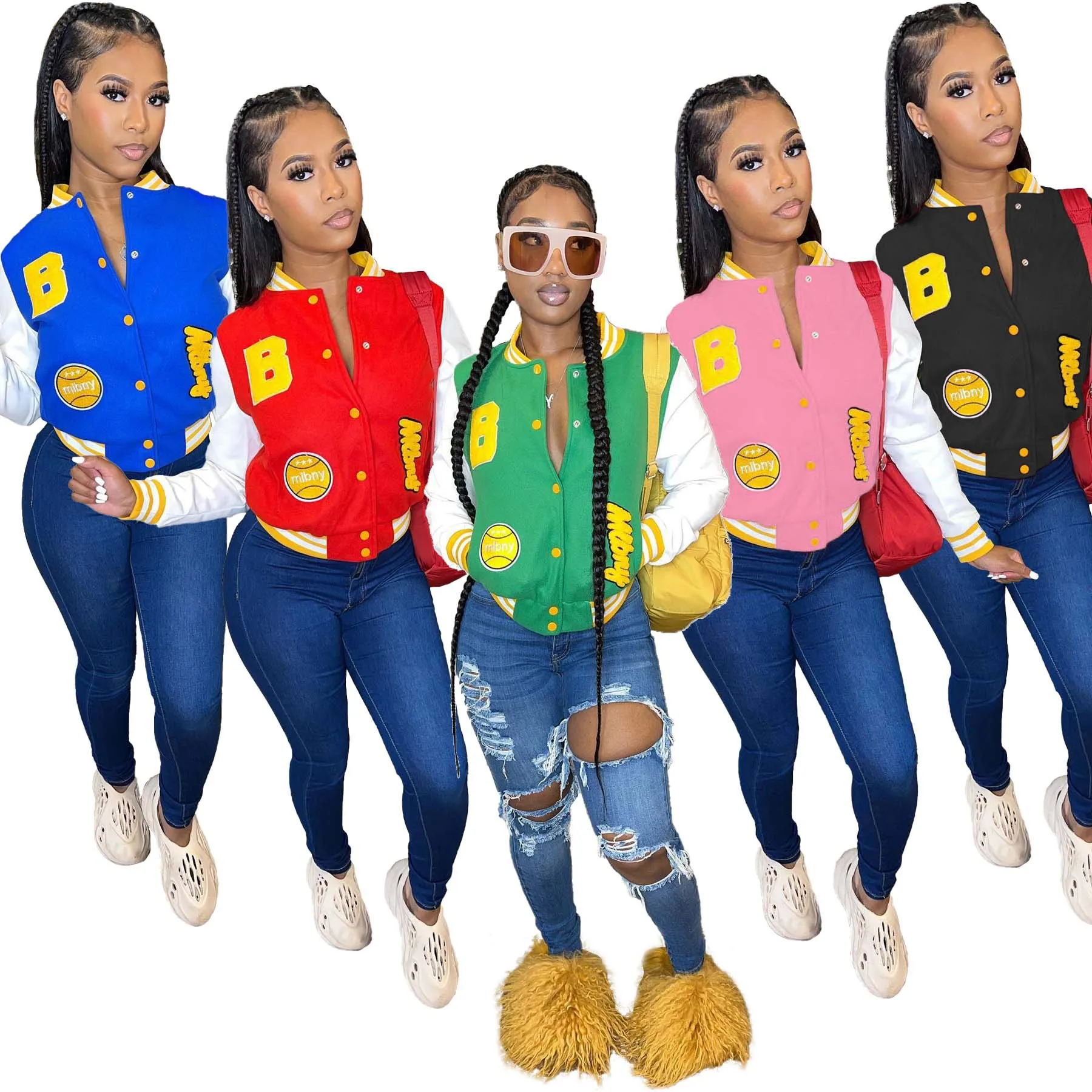 

Cropped Jackets Varsity Letter Baseball Coat Women 2022 Fall Winter Fashion Clothes Y2K Streetwear Casual Print Crop Jacket
