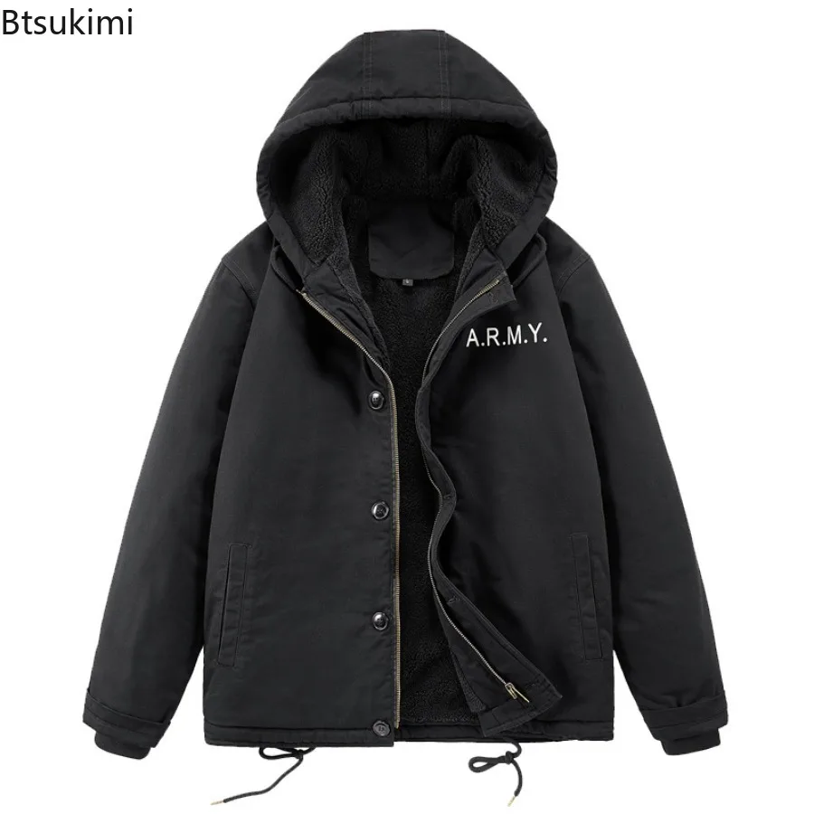 Winter Jackets Men's Thicken Warm Casual Hooded Coats Outdoor Windbreaker Bomber Jackets Men Vintage Loose Cotton-padded Jackets