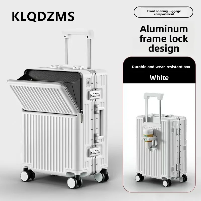 KLQDZMS المقصورة حقيبة الجبهة افتتاح الكمبيوتر المحمول الصعود حالة الألومنيوم الإطار حقيبة تروللي بعجلات USB شحن 20 "24" 26 بوصة الأمتعة #4