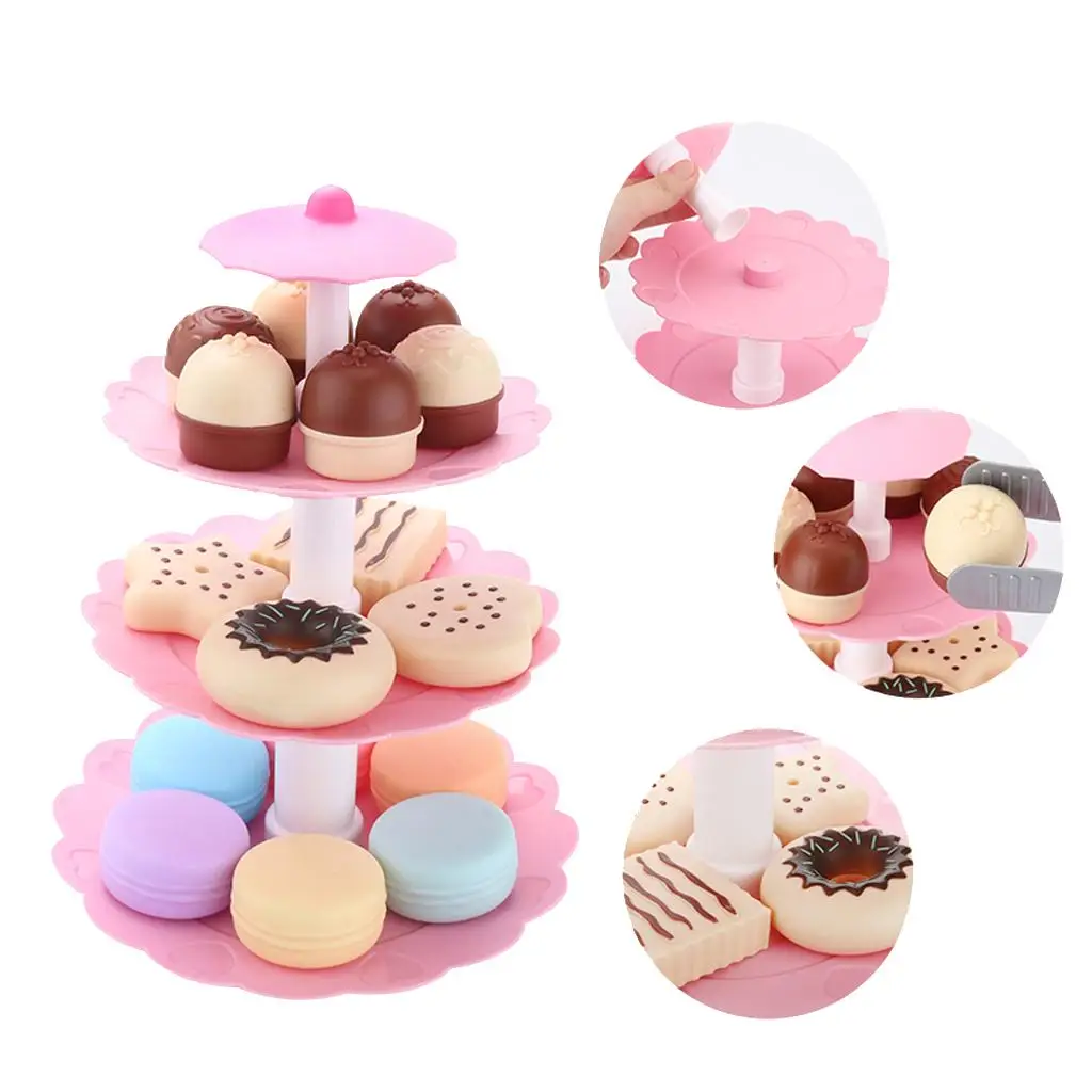 Pasteles Macarons Postres con soporte Niños Juego de juguetes de comida para niños Favor de fiesta