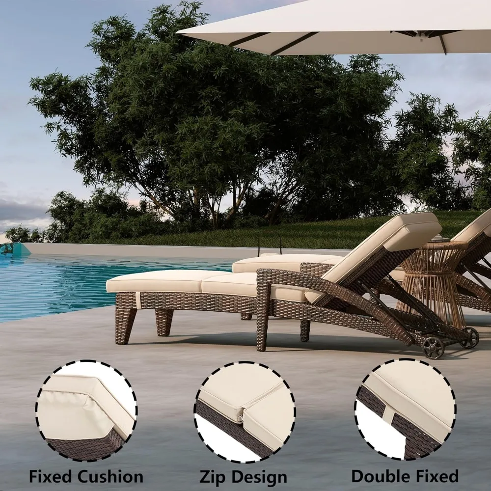 Set di sedie a sdraio chaise longue, lettini da piscina regolabili imbottiti a 5 posizioni, poltrone da esterno in vimini, chaise longue da patio