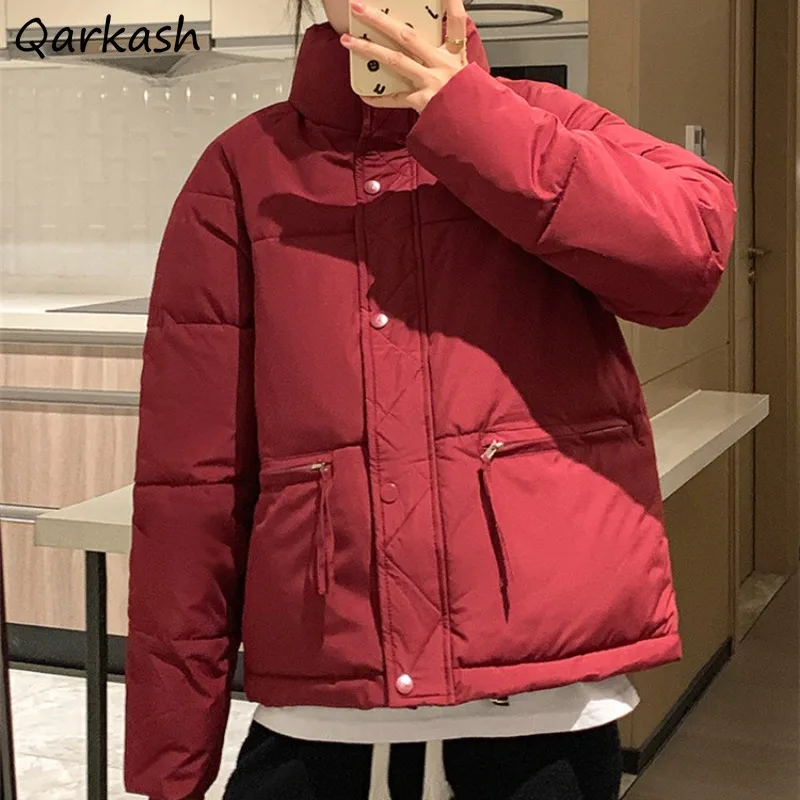 

Stand Collar Short Parkas Women Solid Leisure Thickening Puffer Coats Girls Young Windproof Fashion Overcoats Warm Chic New BF