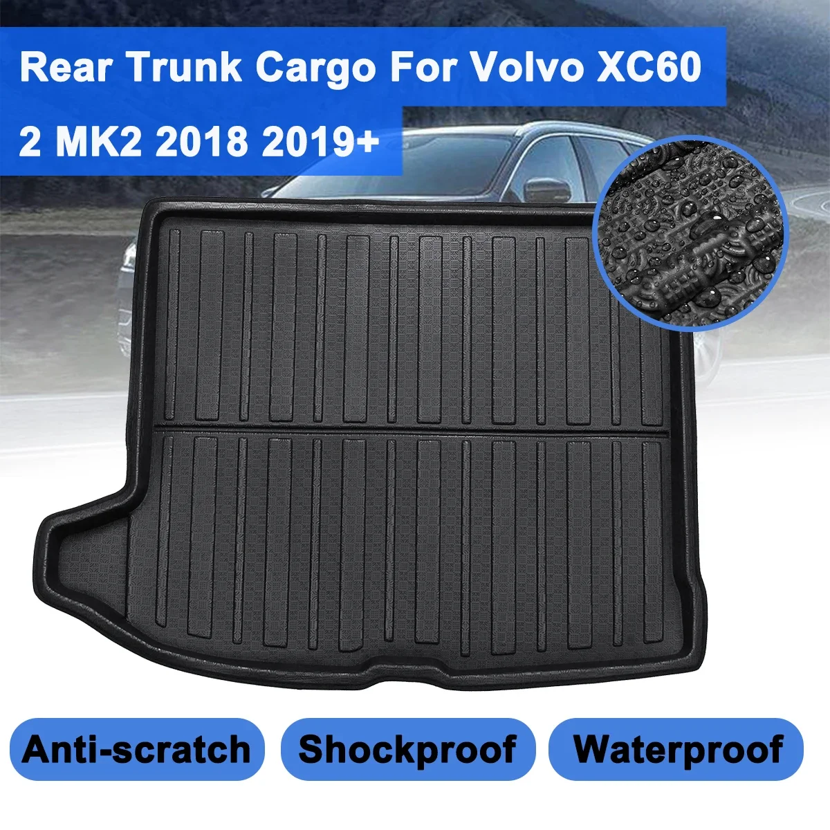 Car Boot Cargo Liner Rear Trunk Boot Mat Floor Carpet Waterproof Luggage Tray Mud Protector For Volvo XC60 2 MK2 2018 2019+