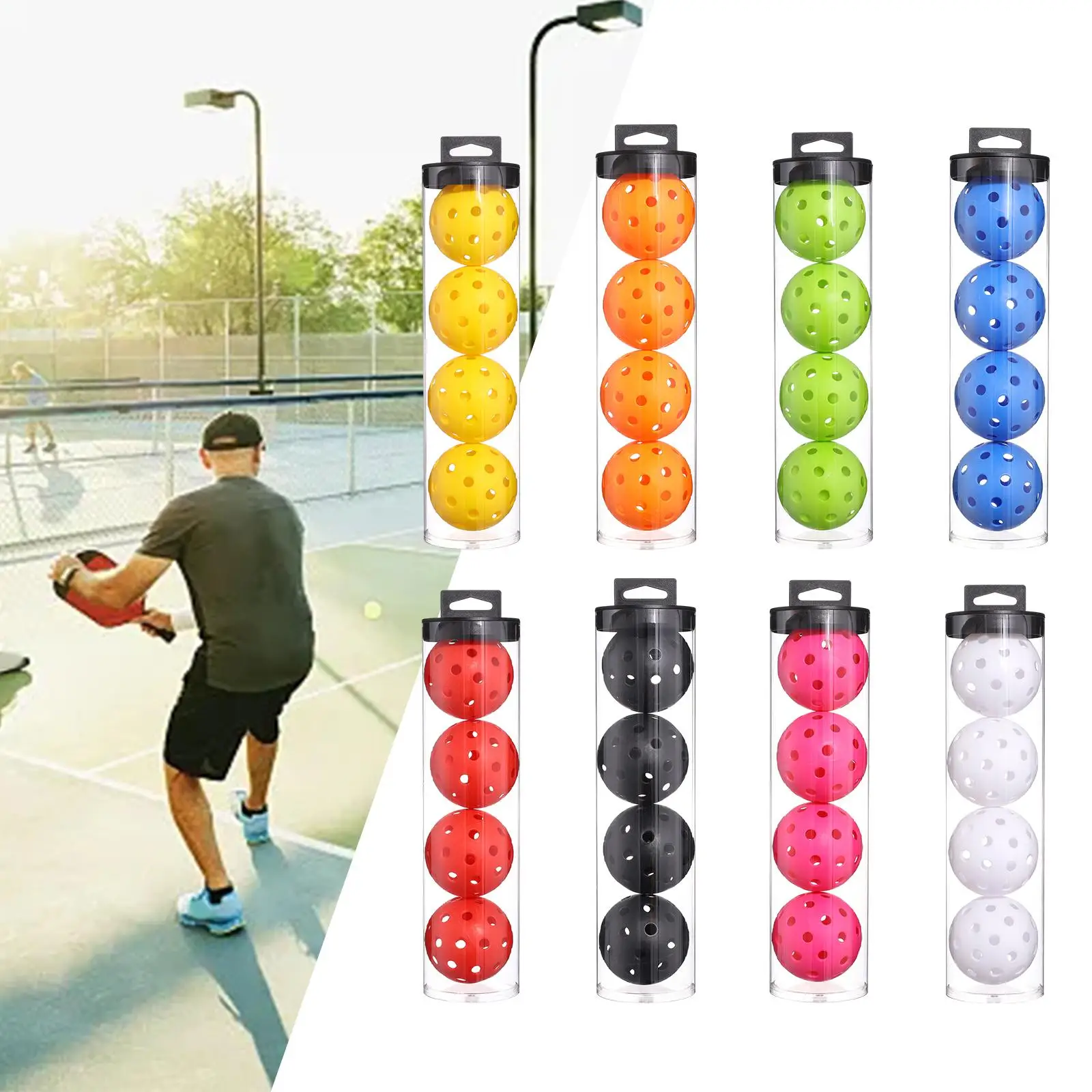 4 Pieces Pickleball Balls with 40 Small Precisely Drilled Holes for Outdoor