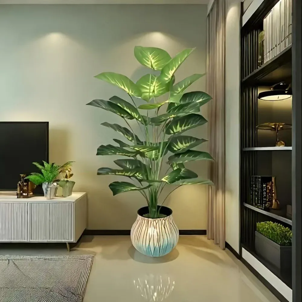 New 58cm Fake Plants Leaf 75cm Rohdea Japonica Artificial Palm Evergreen Real Touch Plastic Turtle Leaf Office