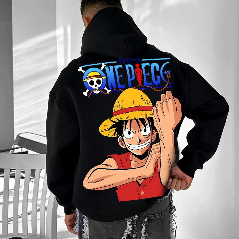 

ONE PIECE Luffy флисовый свитер с капюшоном и принтом, мужская новая американская уличная одежда, модный бренд