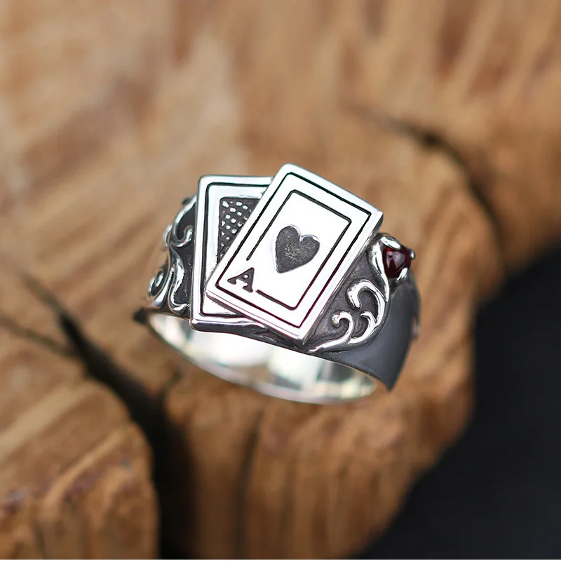 European and American Good Poker Cards Ace of Hearts Ring Fashion Retro Simple Temperament Versatile Wholesale