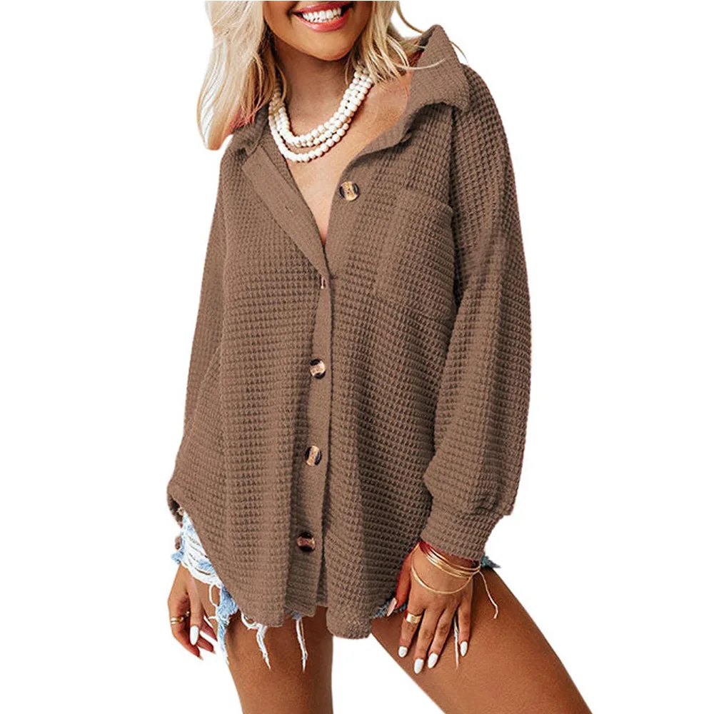 Damska koszula, gładka bluzka, średniej długości, z kieszeniami, kołnierzyk z wyłogami, długie rękawy, zapinana na guziki, codzienna, do biura, damska, jesień-zima 2025