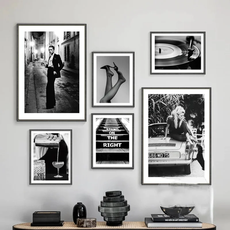 1pc frameless Canvas Nordic Classic Retro Wall Art Sexy Woman Shoes Phonograph Black And White HD On Canvas Posters And Prints H