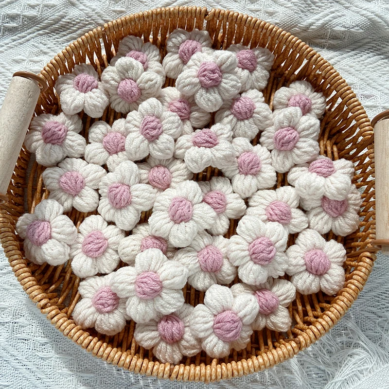 40Pcs High Quality Handmade Simulation Flowers Hand-knitted Flower Applique Clothes Shoes  Wedding Hats Decorative Accessories