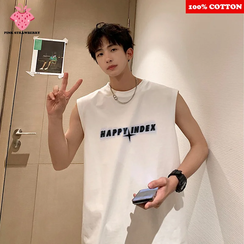 100% Cotton Sports Vest T-shirt Men Summer 2025 New American Street Basketball Swim Run Shirt sleeveless Vest Quick Dry Y2k Top