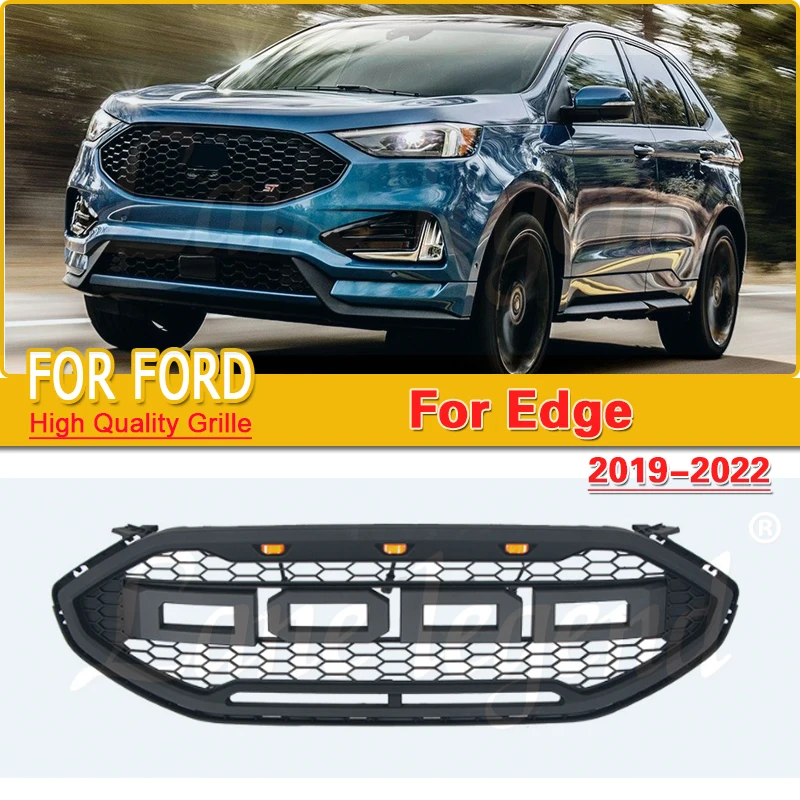 Front Grille for Ford Edge 2019-2022 Upgrade Style Car Bumper Grill Black Racing Grilles with LED Lights Car grille