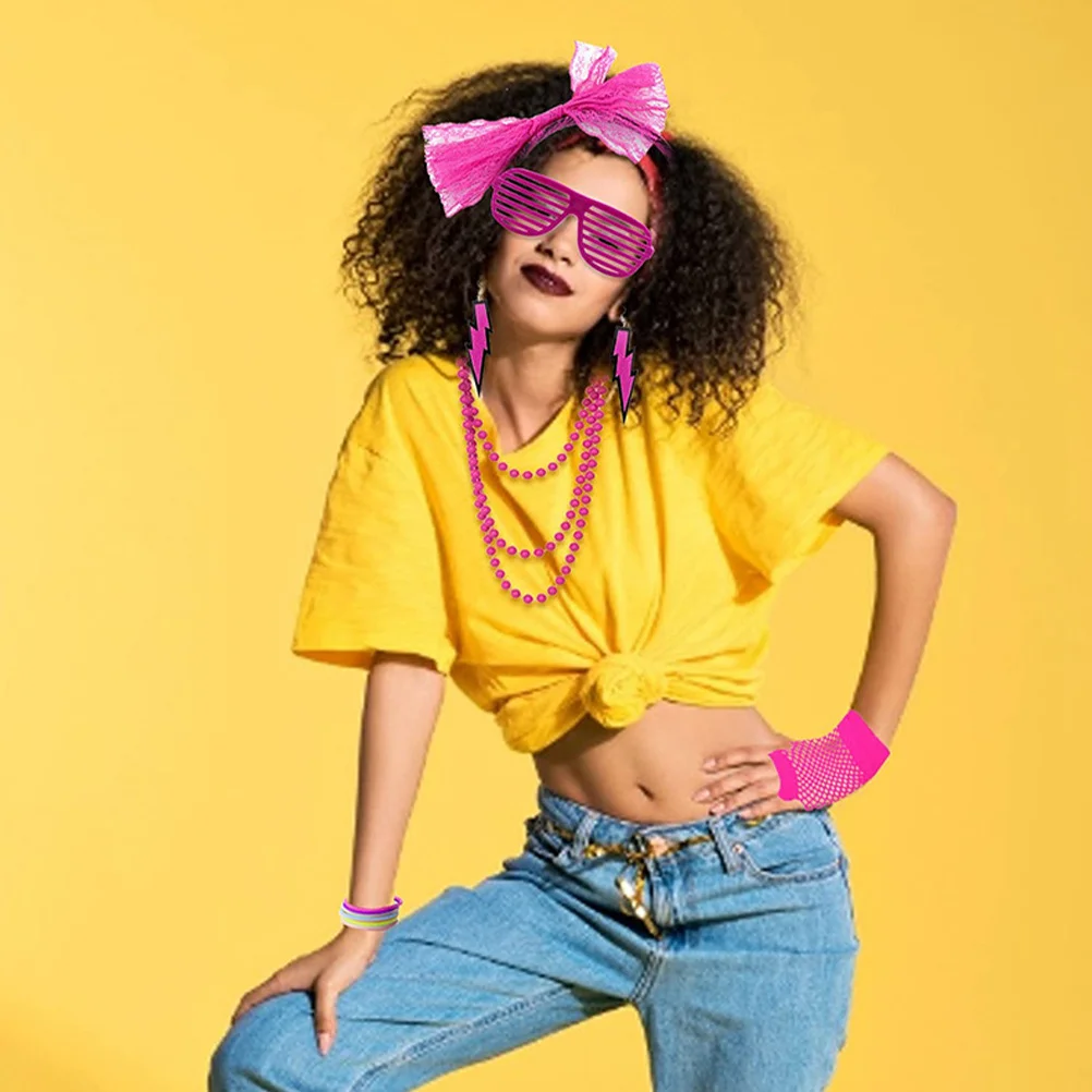 

1 комплект, ожерелье в стиле ретро, браслет, серьги, повязка на голову, вечерние сувениры, реквизит для фотосессии для дискотеки, Хэллоуина, танцевальных вечеринок