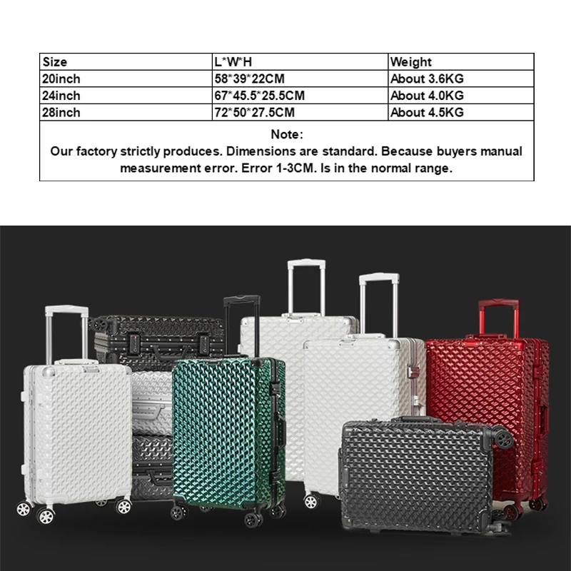 Unique Design Suitcase Carry On Luggage Aluminum Frame Hard Shell Rolling Luggage PC Spinner Wheels Fashionable Trolley Case