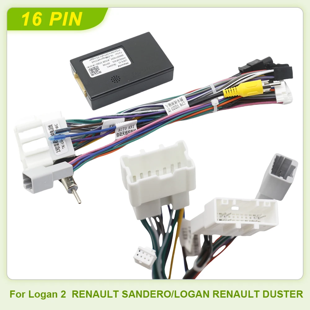 Cable de Alimentación para Auto Android, Arnés de Cableado, Adaptador Canbus de 16 Pines y 2 DIN para Renault Sandero/Logan, Renault Duster