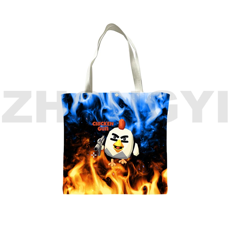 Anime Chicken Gun Handbags Fashion Crossbody Bags for Women Casual Shoulder Bag Shopping Bags Chicken Gun Canvas Cute Tote Bag