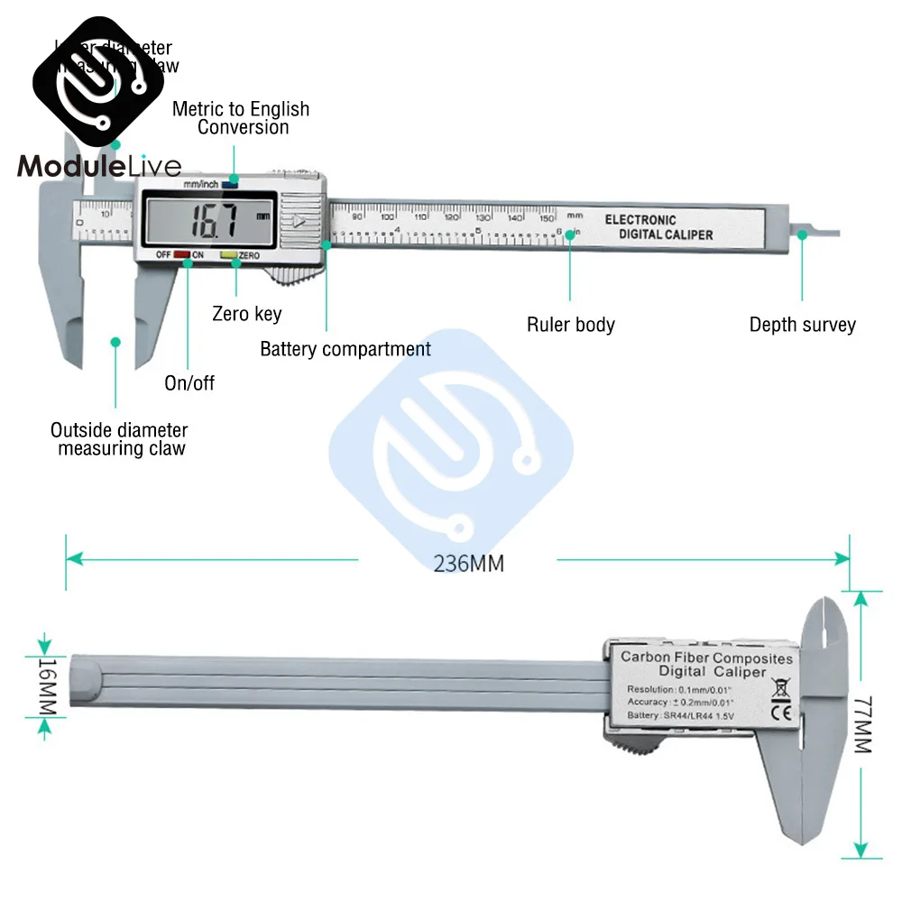 Pinza digitale 100mm 150mm micrometro digitale impermeabile facile interruttore da pollici a millimetro strumento di misurazione del calibro per la