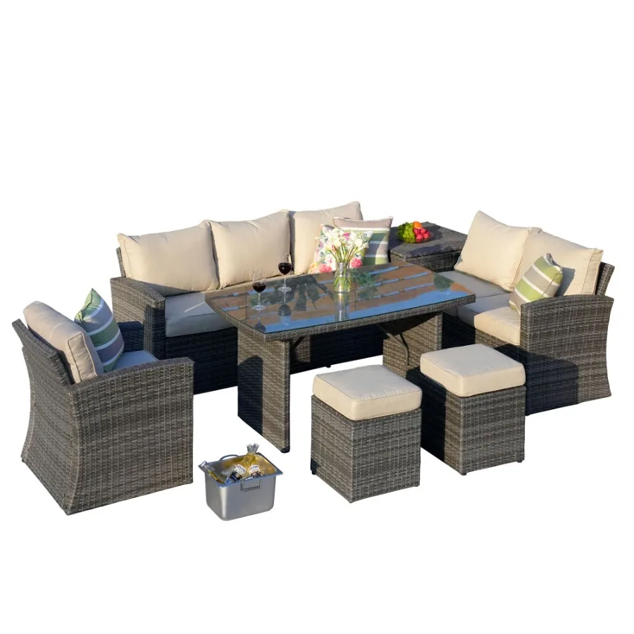 

Direct Wicker 7Piece PE Rattan Wicker Patio Sectional Sofa Set with Cushions