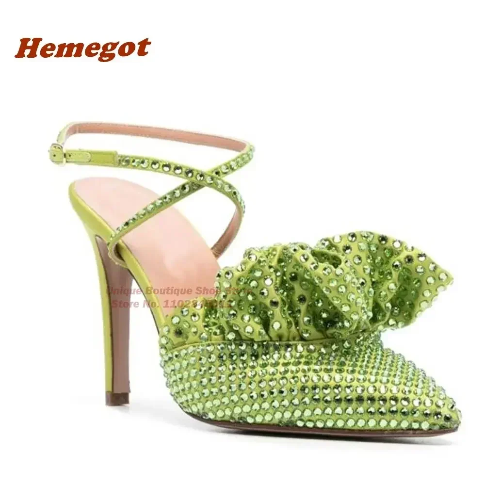 

Pointy Toe Stiletto Slingback Crystals Women's Sandals Rhinestones Cross Strappy Sandals 2026 Pleated High Heels Bling Shoes