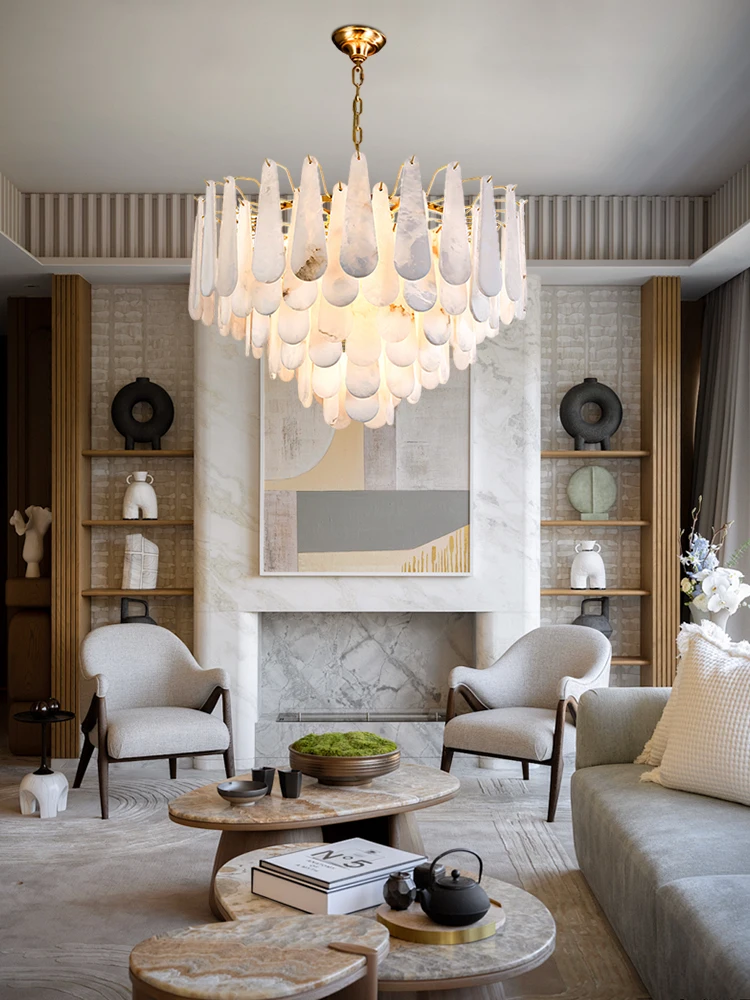 Natural Marble Gold Chrome Dimmable LED 2025 Chandelier Lighting Haning Lamps Lustre Suspension Luminaire Lampen For Living Room