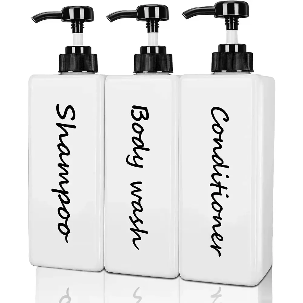 

Shampoo & Conditioner Dispenser (3 Piece Set, 21oz) Modern Refillable Shampoo Pump Bottle Shower Soap