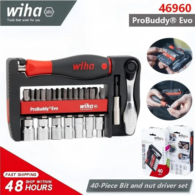 

WIHA 46960 ProBuddy ® Набор инструментов Evo из 40 предметов: торцевые головки и насадки для гайковерта – прецизионный ремонтный комплект для дома, гаража и мастерской