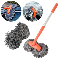 Car Washer Mop Retractable 360° Rotating Foam Wash Brush Double Brush Head Roof Window Cleaning Maintenance Acce Telescopic Mop