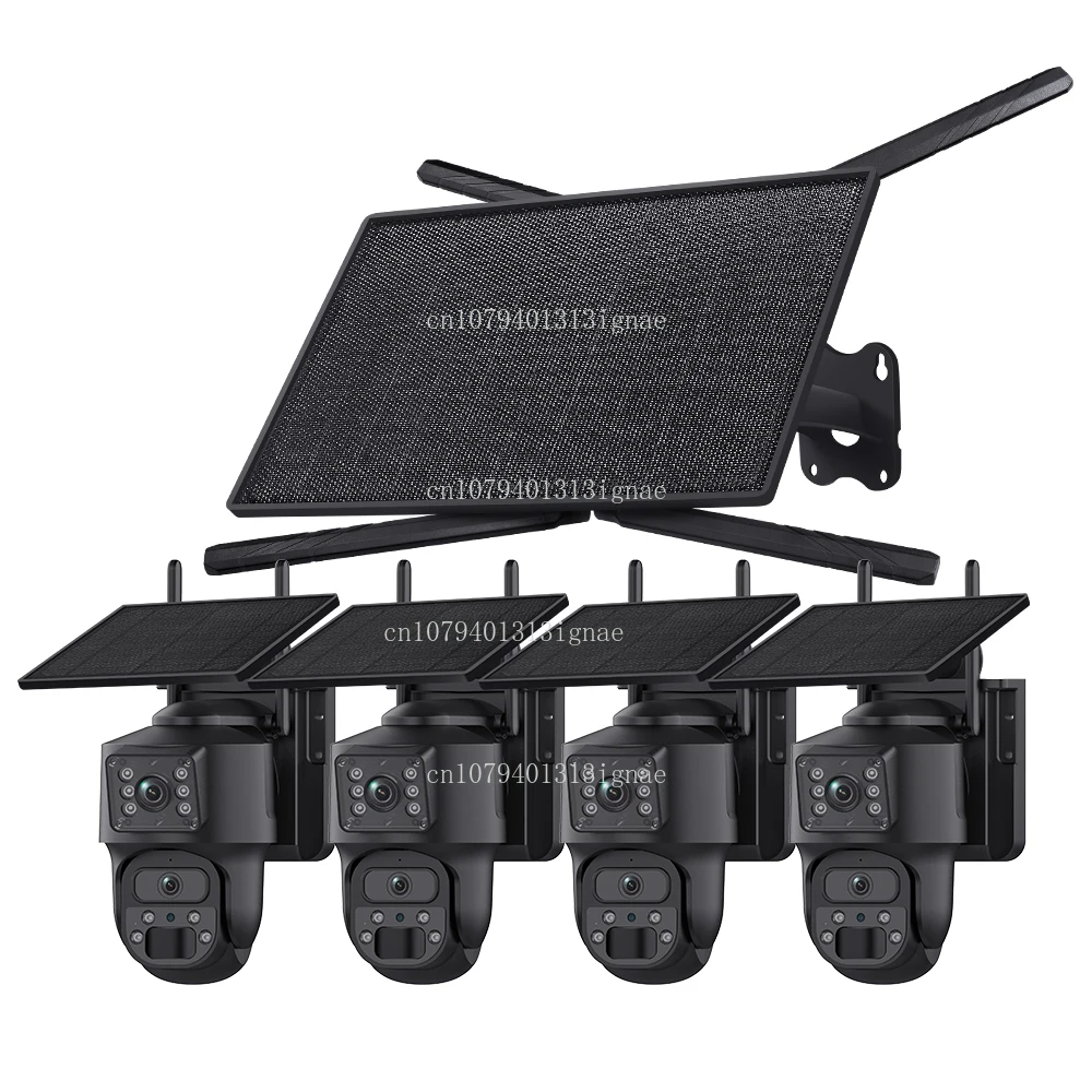 4G Solar Router 4-Channel PTZ Solar Wifi Kit Set of Network WiFi 3k Dual Lens Dual View Body Detection CCTV IP