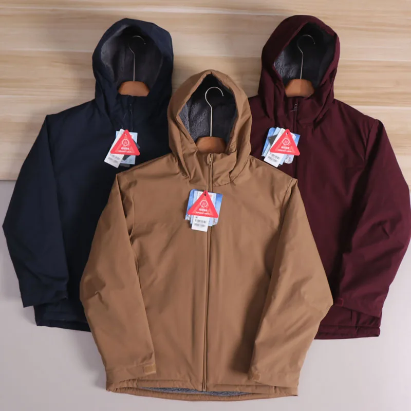 

Thiened Fce Outdoor Men's Casual Hooded Jaet Autumn Winter Waterproof Faion Stand Fit Long Sve Urban Sle Coat