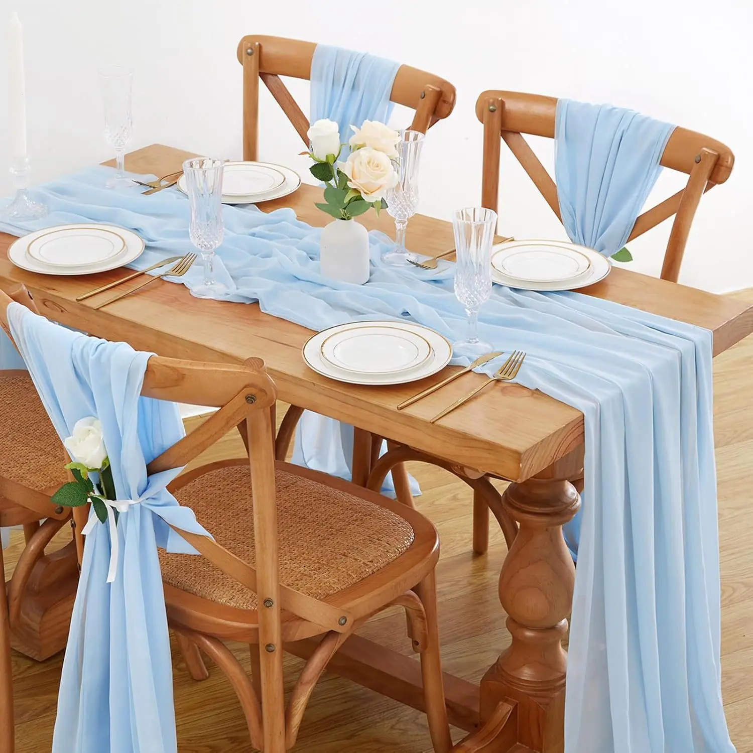 Image of Transparenter, luxuriöser, farbenfroher Tischläufer aus Chiffon, blau, rustikal, Boho, Hochzeit, Party, Brautparty, Geburtstag, Zuhause, Weihnachtsdekoration