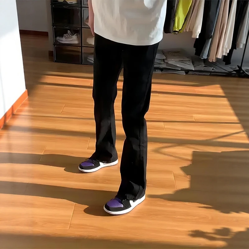 

Мужские джинсы с высокой талией, прямые, облегающие, весна-осень, в американском стиле High Street, с изогнутым кроем, повседневные, из денима