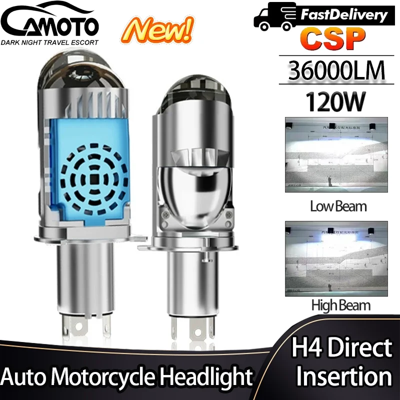 

COMOTO 2025 New LED H4 Lens Auto Projector Mini Bulb 120W Easy Install Fan Cooling Lens Headlights For Car Motorcycle 9-48V