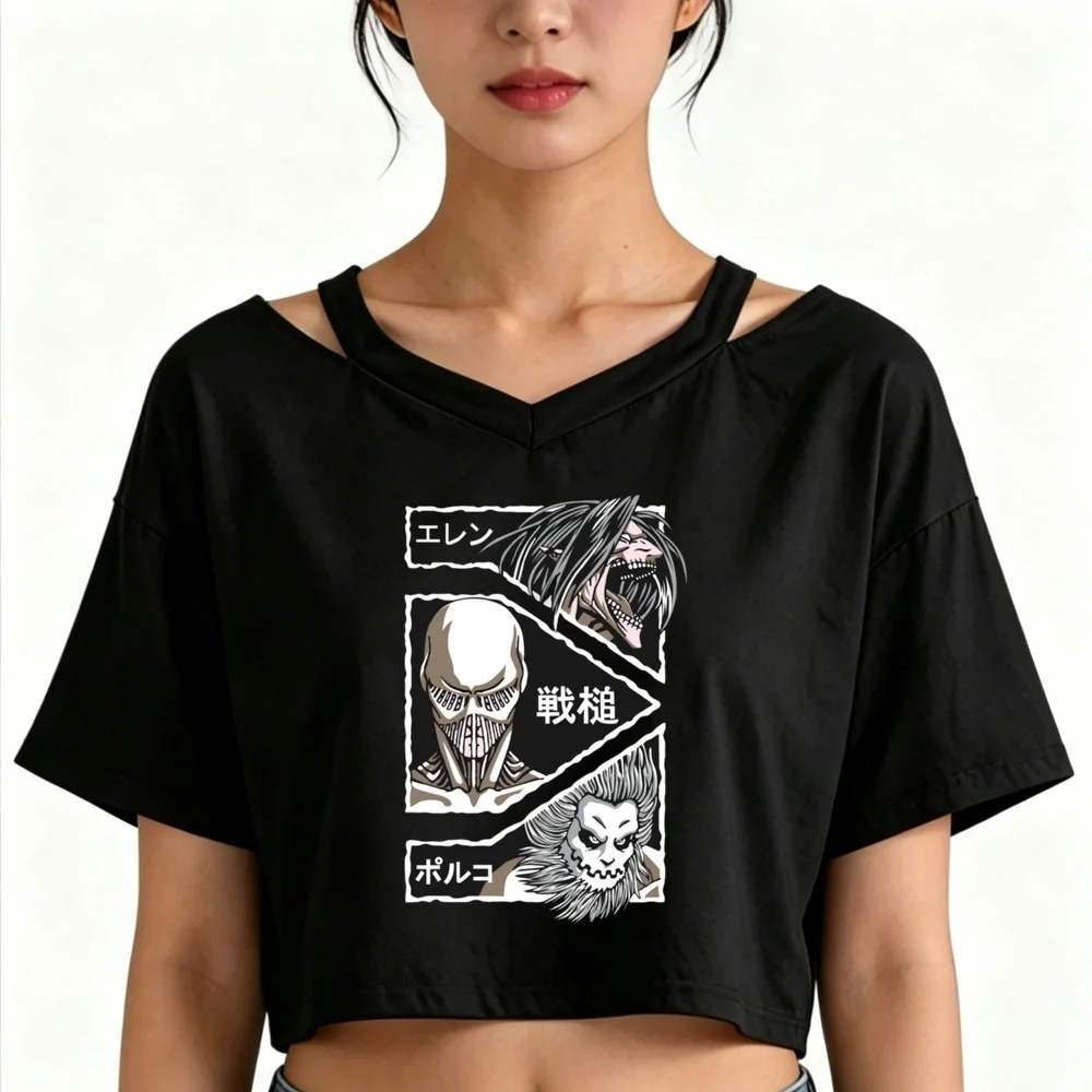Attack on Titan cropped top girl alternative  vintage streetwear grunge baddie shirt graphic summer jojifuku