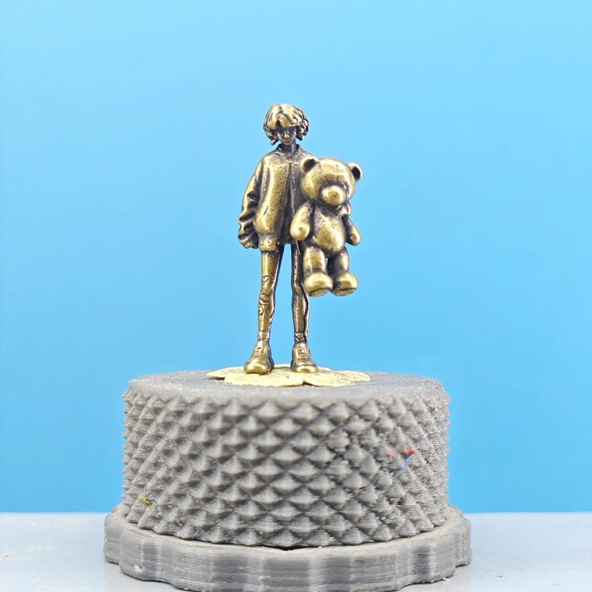 Vintage Brass Girl With Teddy Bear Miniature Figurine Terrarium Decor Miniature Landscape Diorama Bonsai Pot Scene