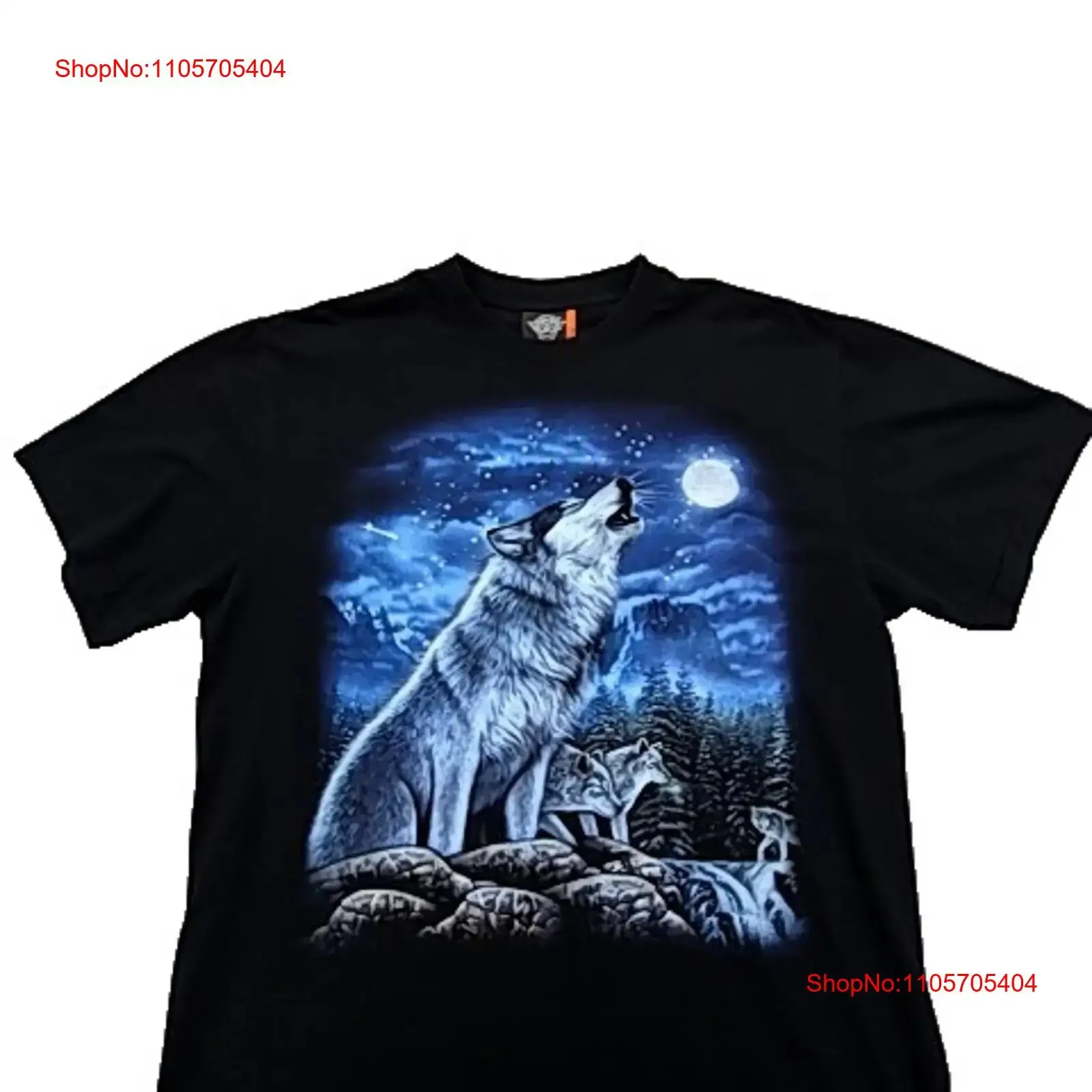 Rock Eagle Men's Glow Wolf Howling Moon Black T Shirt XL Vintage long or short sleeves vintage Washed homme graphic Stylish