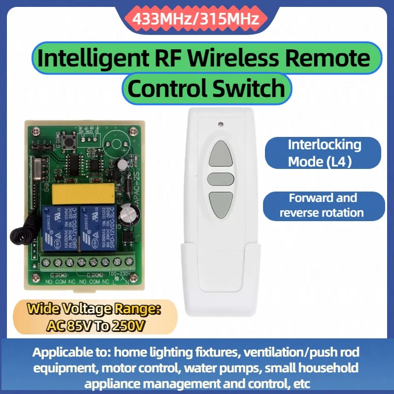 

German RF Intelligent Wireless Switch AC 85V-250V Wide Voltage 2CH Receiver with Transmitter for Motor Water Pump Lamp Control