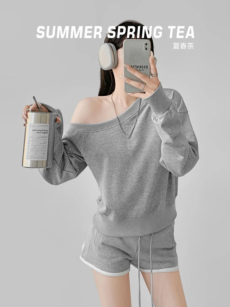 Felpa ampia lunga Sve oulder Bared Summer Spring Tea Lazy Feel Design Casual Street Sle Top vestibilità comoda