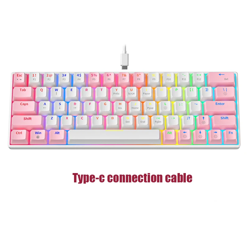 Real Mechanical 63 Key Red Green Axis Type-C MINI Wired Keyboard  For Computer Notebook External Office E-games RGB Lights