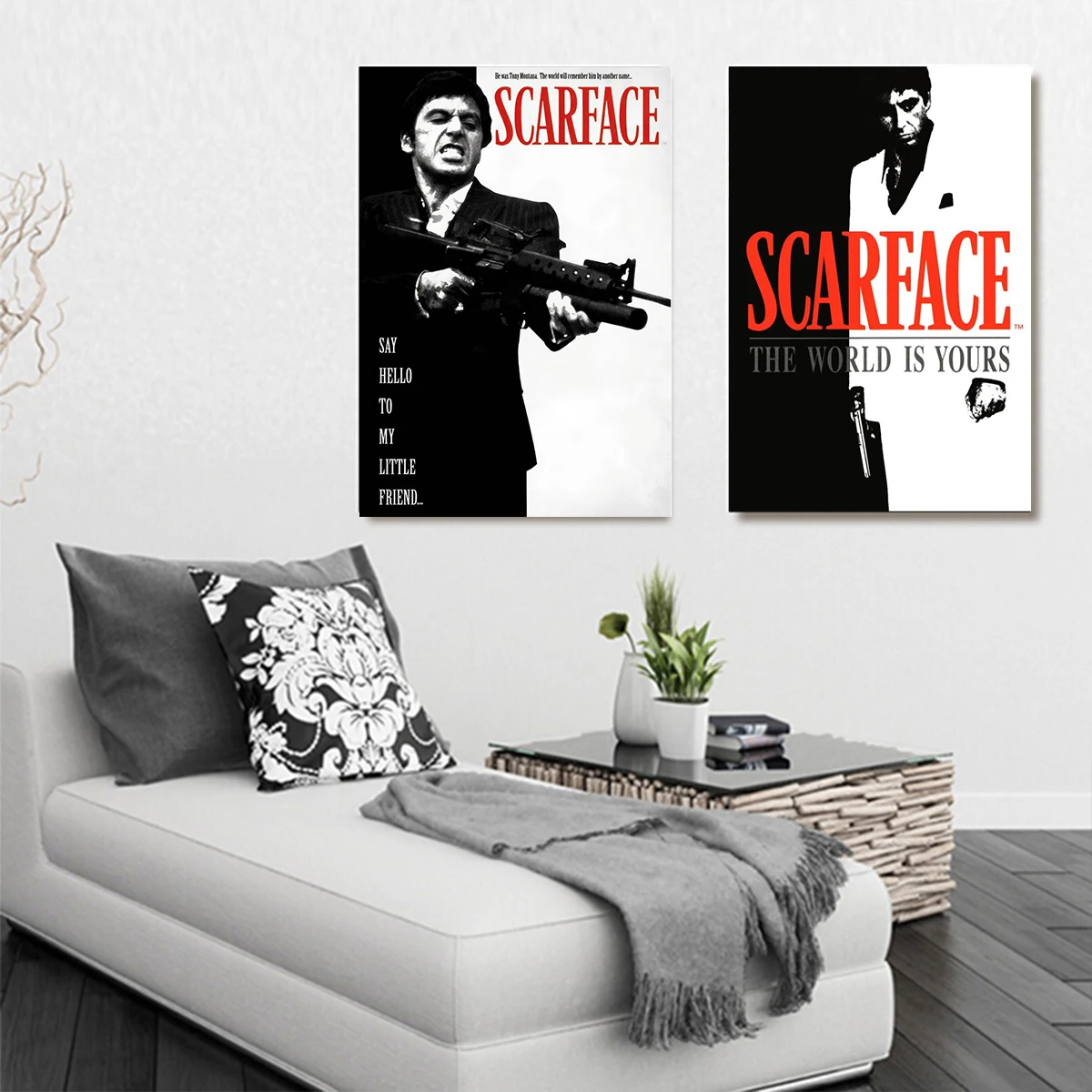 2pcs/set Movie Scarface Prints poster The World is Yours Classic Vintage canvas painting home decor poster fans gifts-unframed