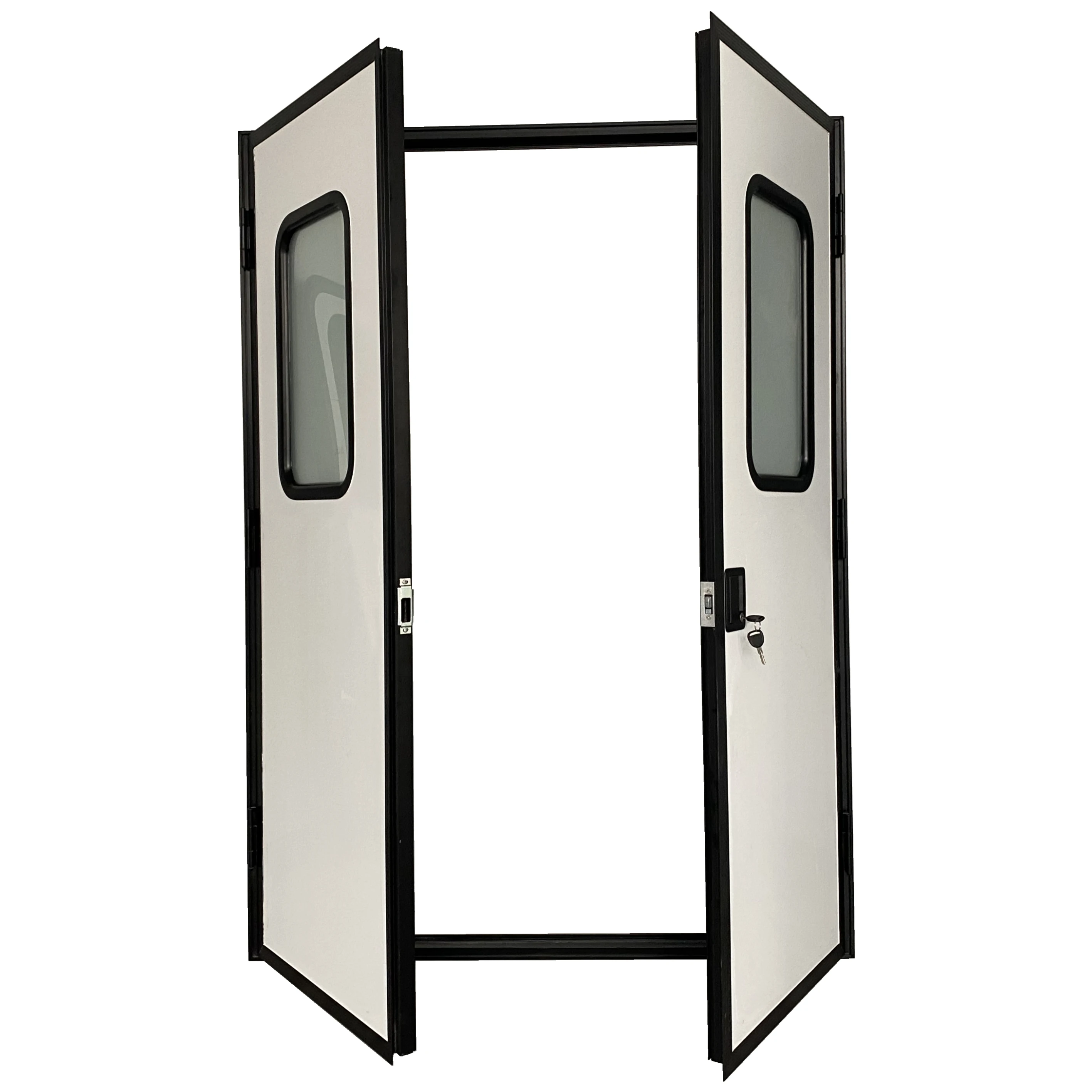 إطار باب من سبائك الألومنيوم قفل ذو نقطة واحدة RV باب إسعاف بأبواب مزدوجة مع قفل علوي وسفلي