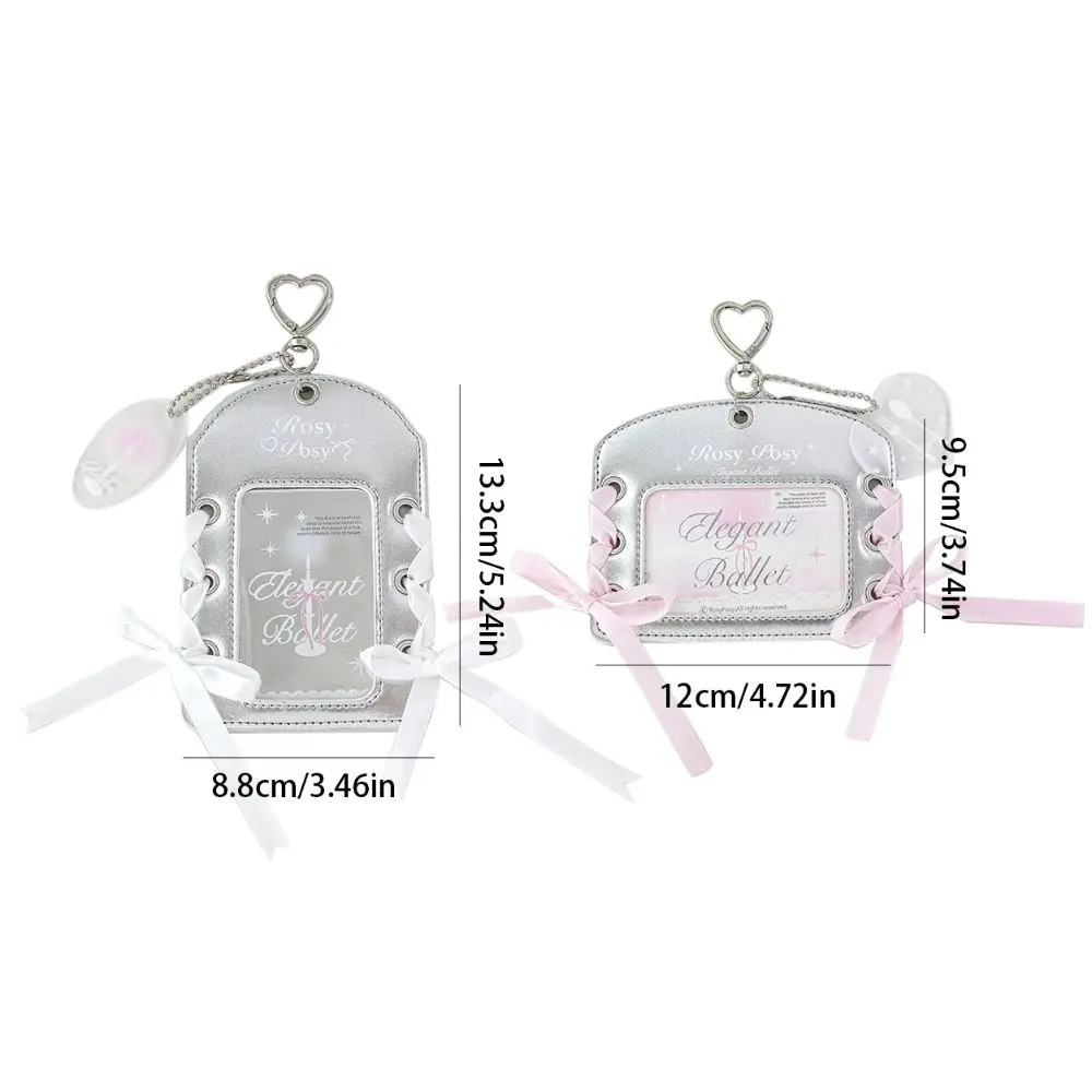 Korean Style Balletcore Idol Photocard Holder Protective Case with Keychain Pendant Ribbon Bow Bus Card Holder PU Leather image 6