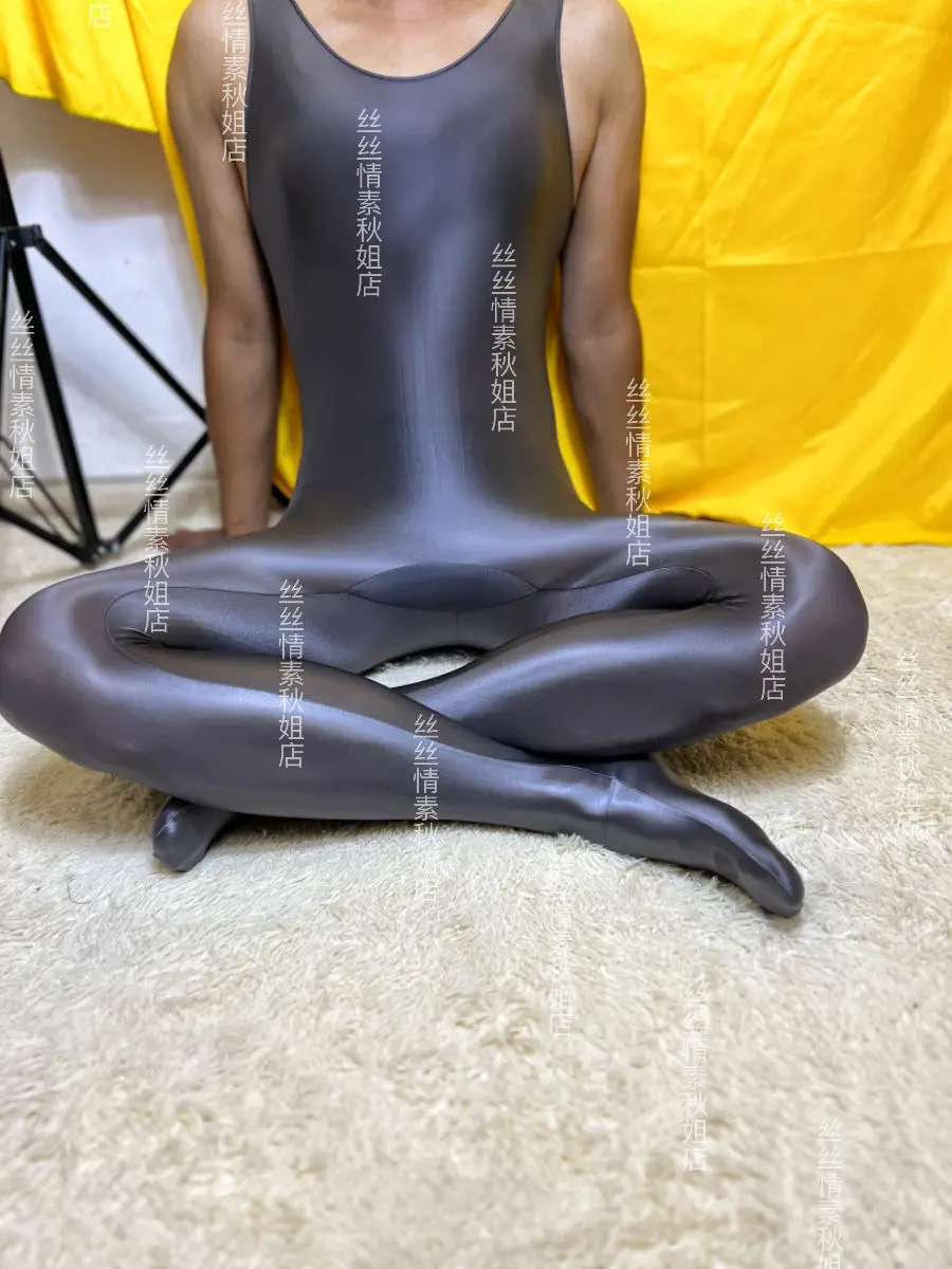 

Glossy Men Women Open Crotch See Through Jumpsuit Summer Lingerie Bodysuit Zentai Sleepwear Onesies