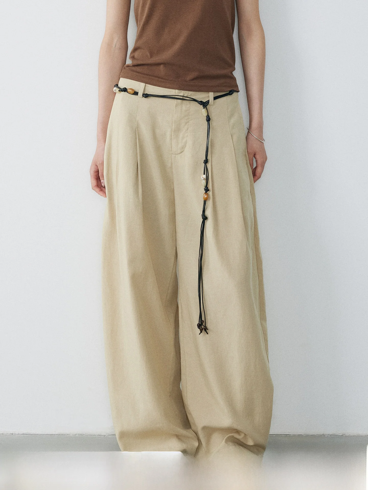 KEARA  Linen Casual Pants Women Summer Loose Wide Leg Pants Low Waist Drapey Knife Pleat Comfortable Loose Feeling