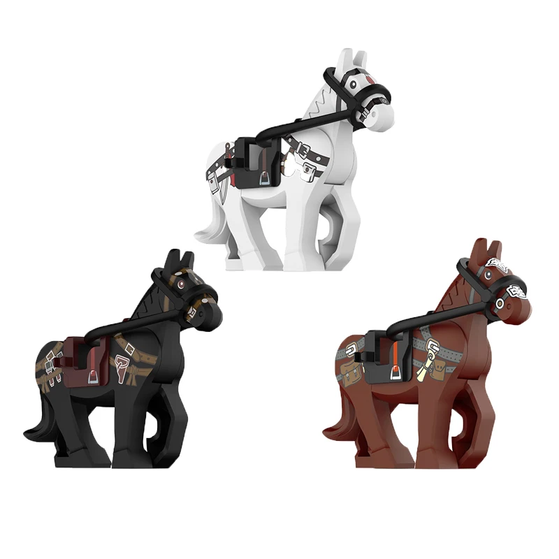 MOC Military Building Blocks Module Soldier Figures Equipments Mount Medieval Ancient War-Horse Rope Animals Saddle Accessories