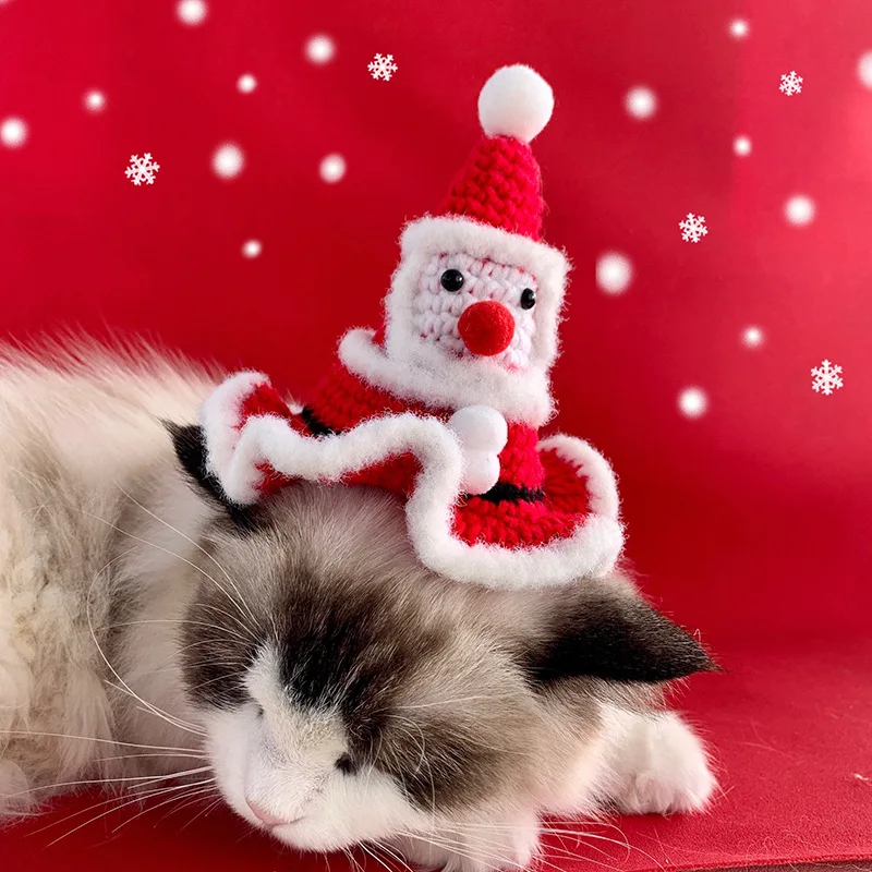 Weihnachts-Haustiermütze, handgefertigte gestrickte Hundemütze für Katzen und Hunde, festliche Foto-Requisiten
