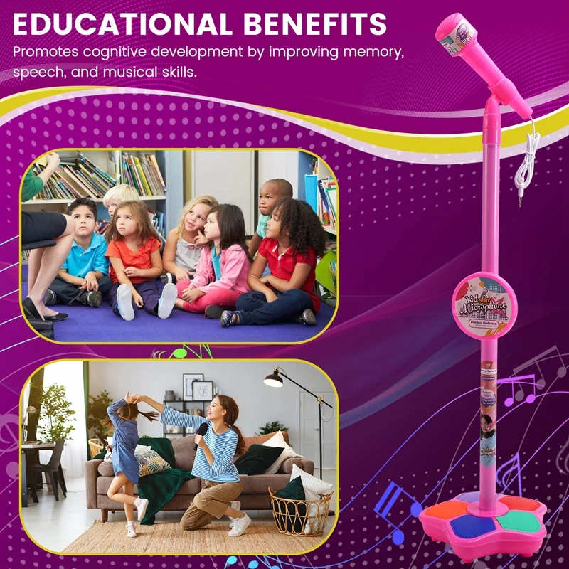 CEA Kids Microphone With Light Stand Toy,Height-Adjustable Microphone,Brain-Training Educational Toys Birthday Gift