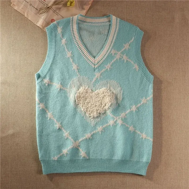 

American Retro Sleeveless Knitted Vest Vest Vest for Women in Spring and Autumn Loose College Style Exterior Versatile Sweater